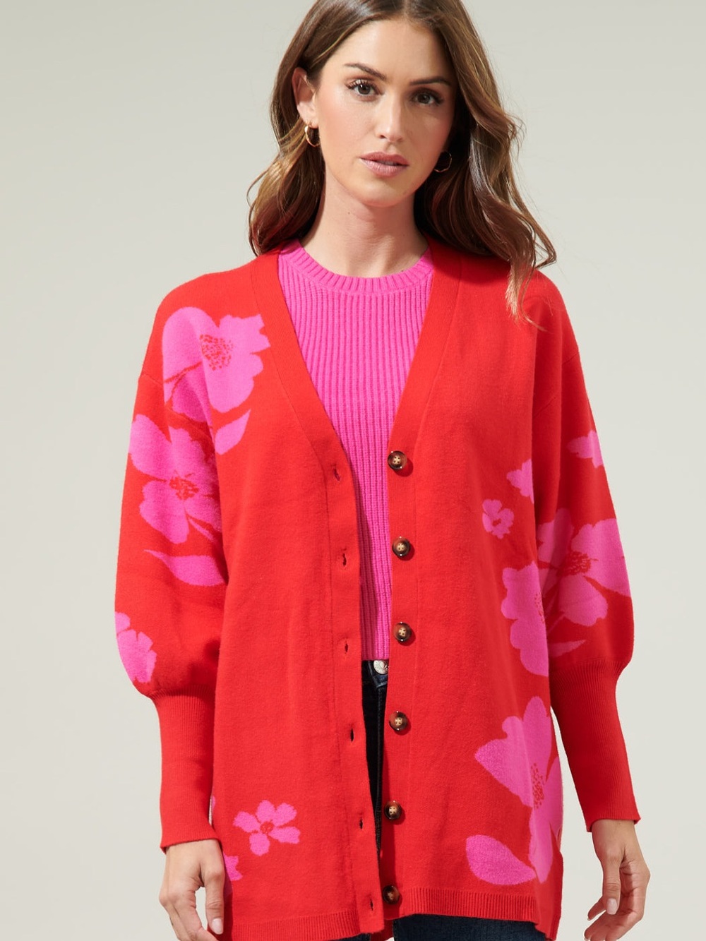 Sugar Lips Floral V-neck Cardigan
